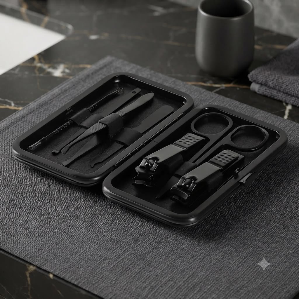 Black premium manikir set u futroli od eko kože