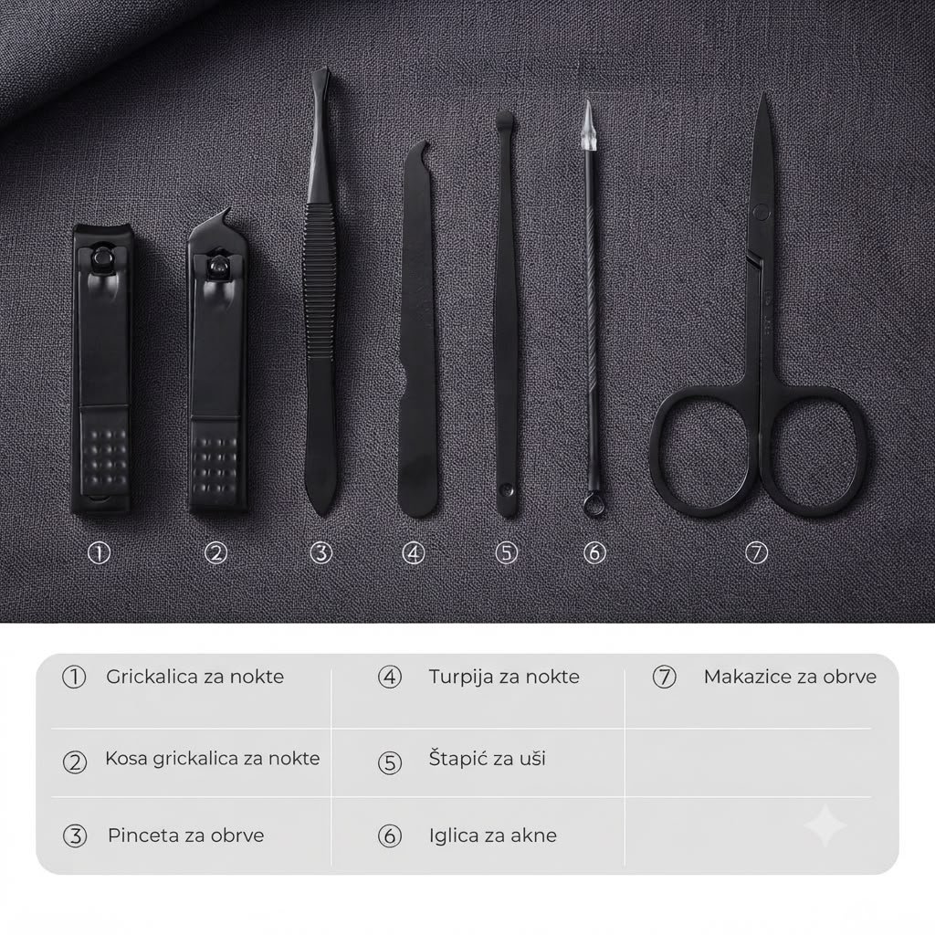 Black premium manikir set u futroli od eko kože